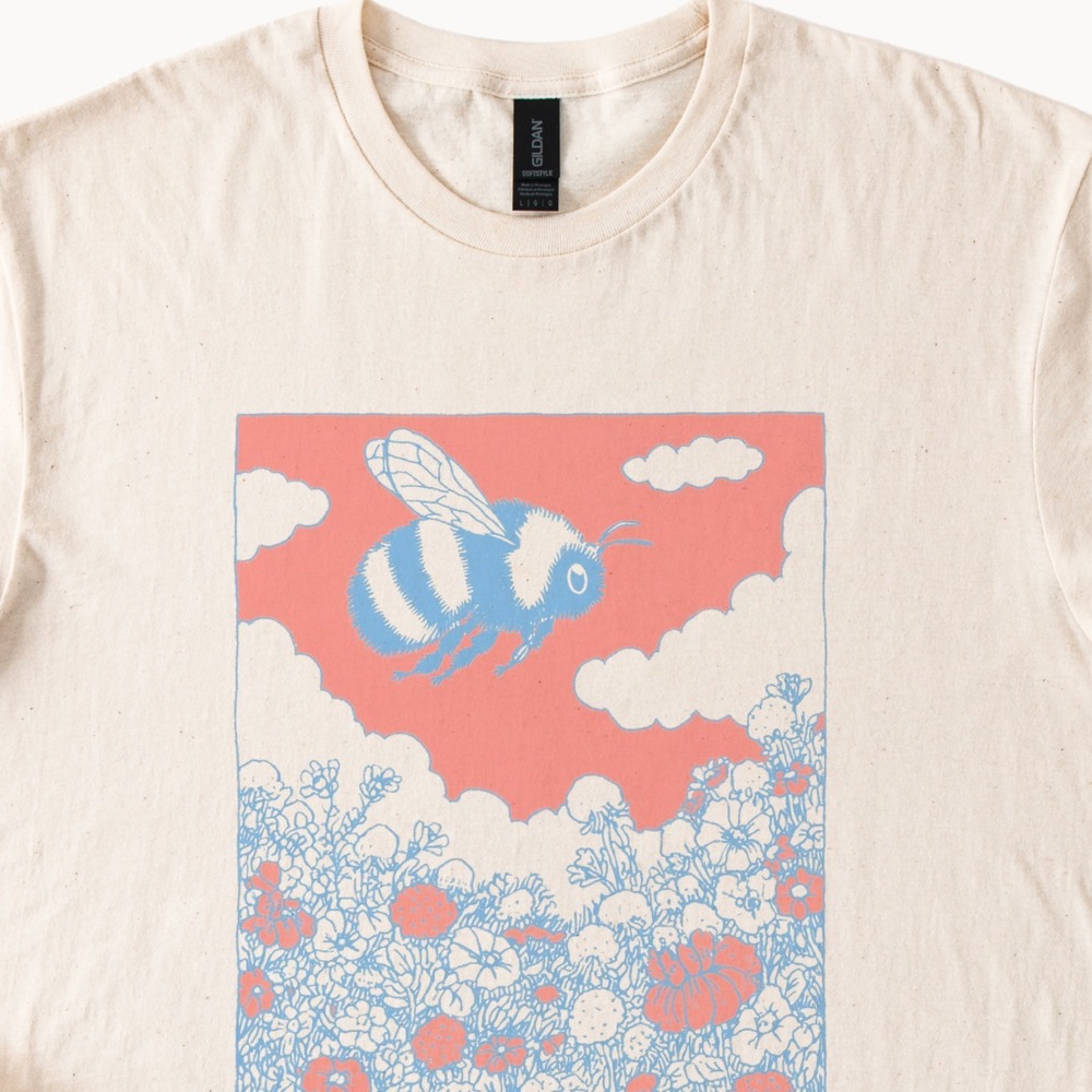 Striped Bee Wildflower Garden Graphic Tee Natural